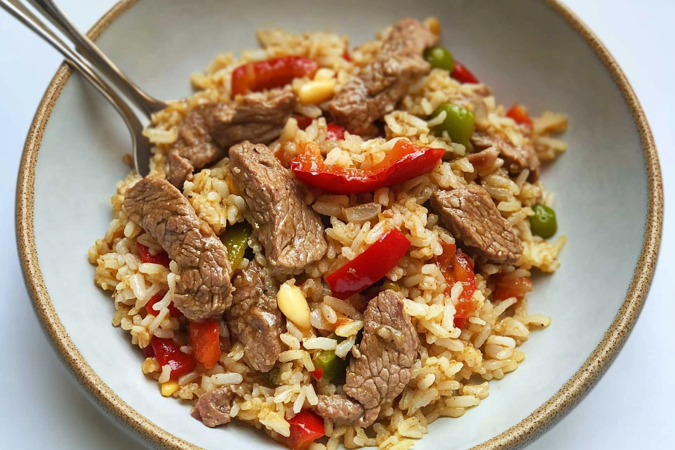 Arroz con ternera y pimientos
