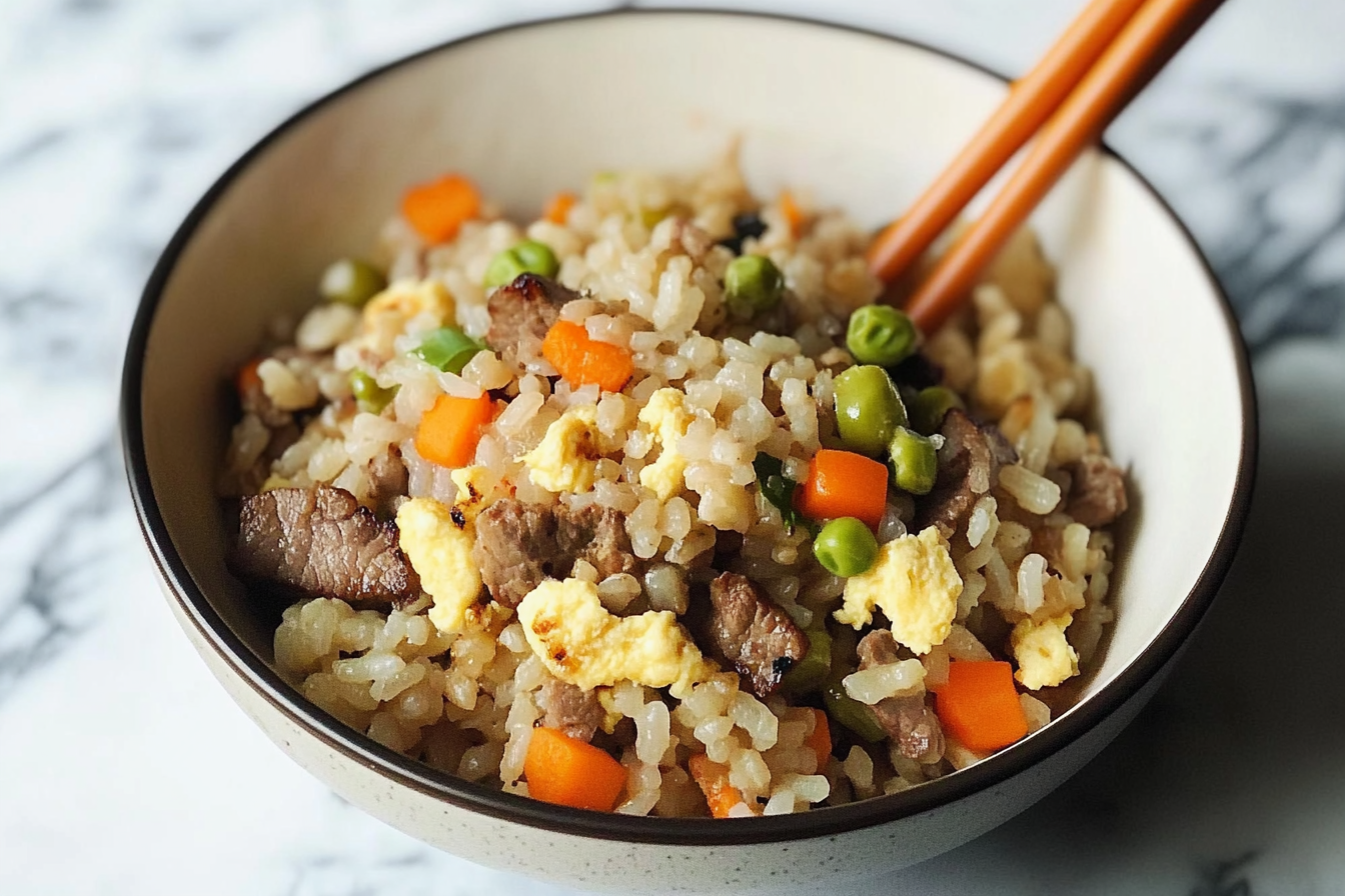 Arroz frito con ternera