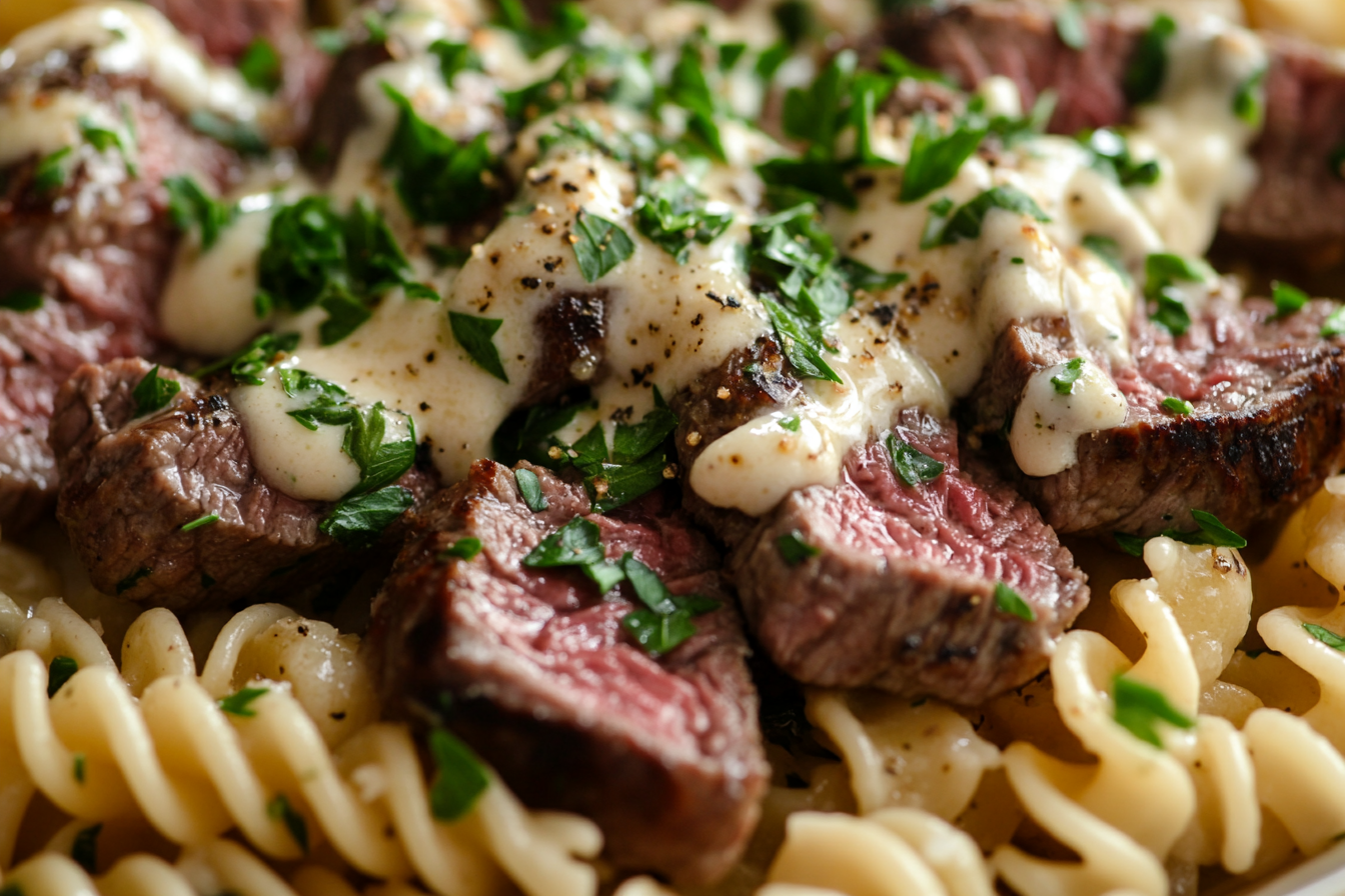 Bocados de carne y rotini
