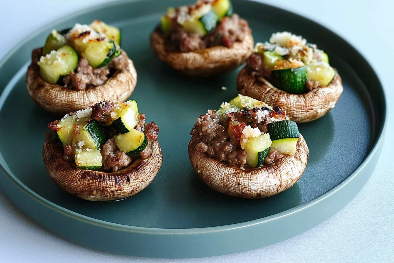 Champiñones rellenos de carne y calabacín