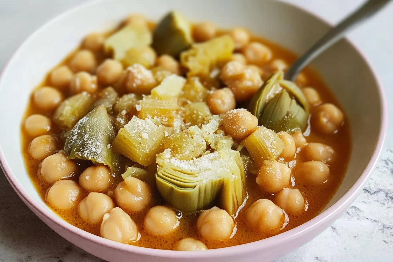 Garbanzos guisados con alcachofas