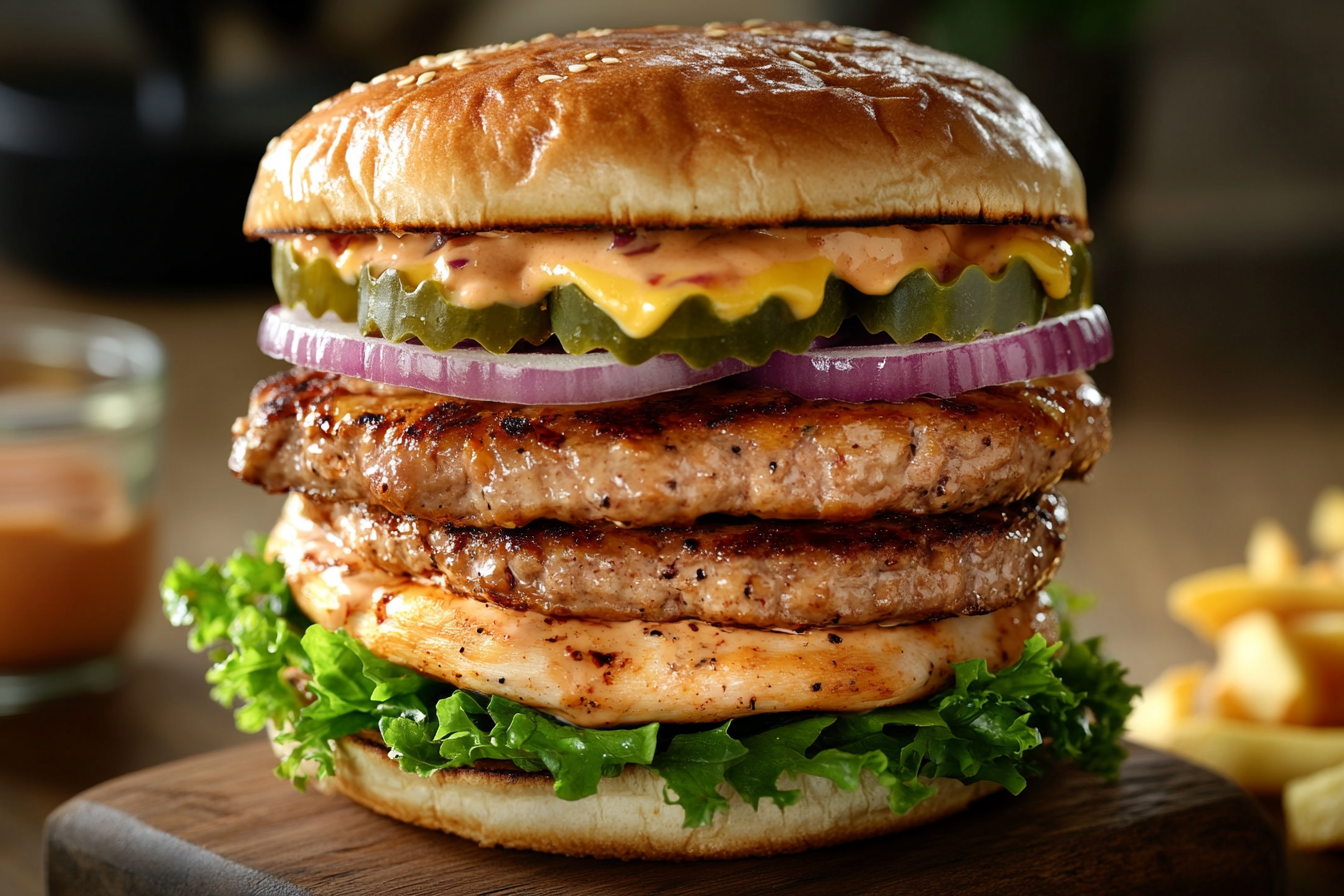 Hamburguesa apilada de carne