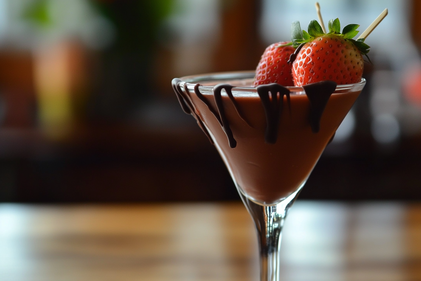 Martini de fresa cubierta de chocolate