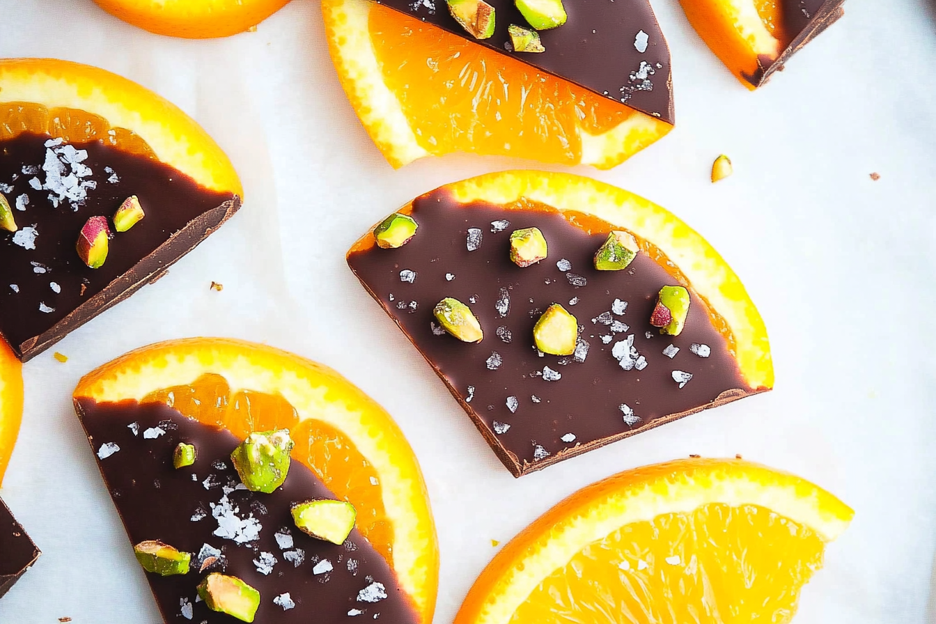Naranja con chocolate y pistachos