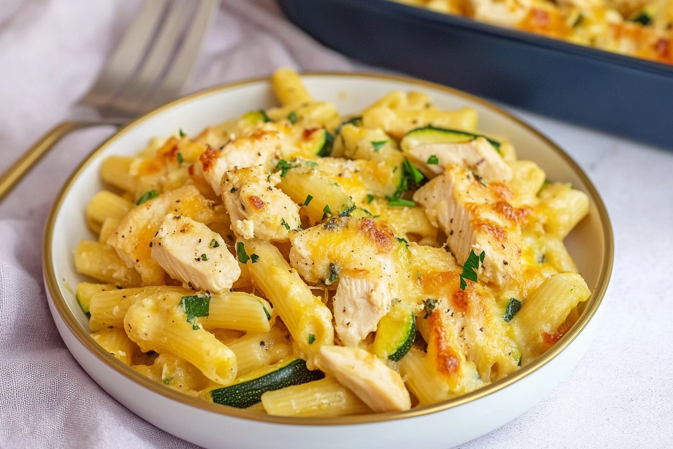 Pasta al horno con pollo y calabacín