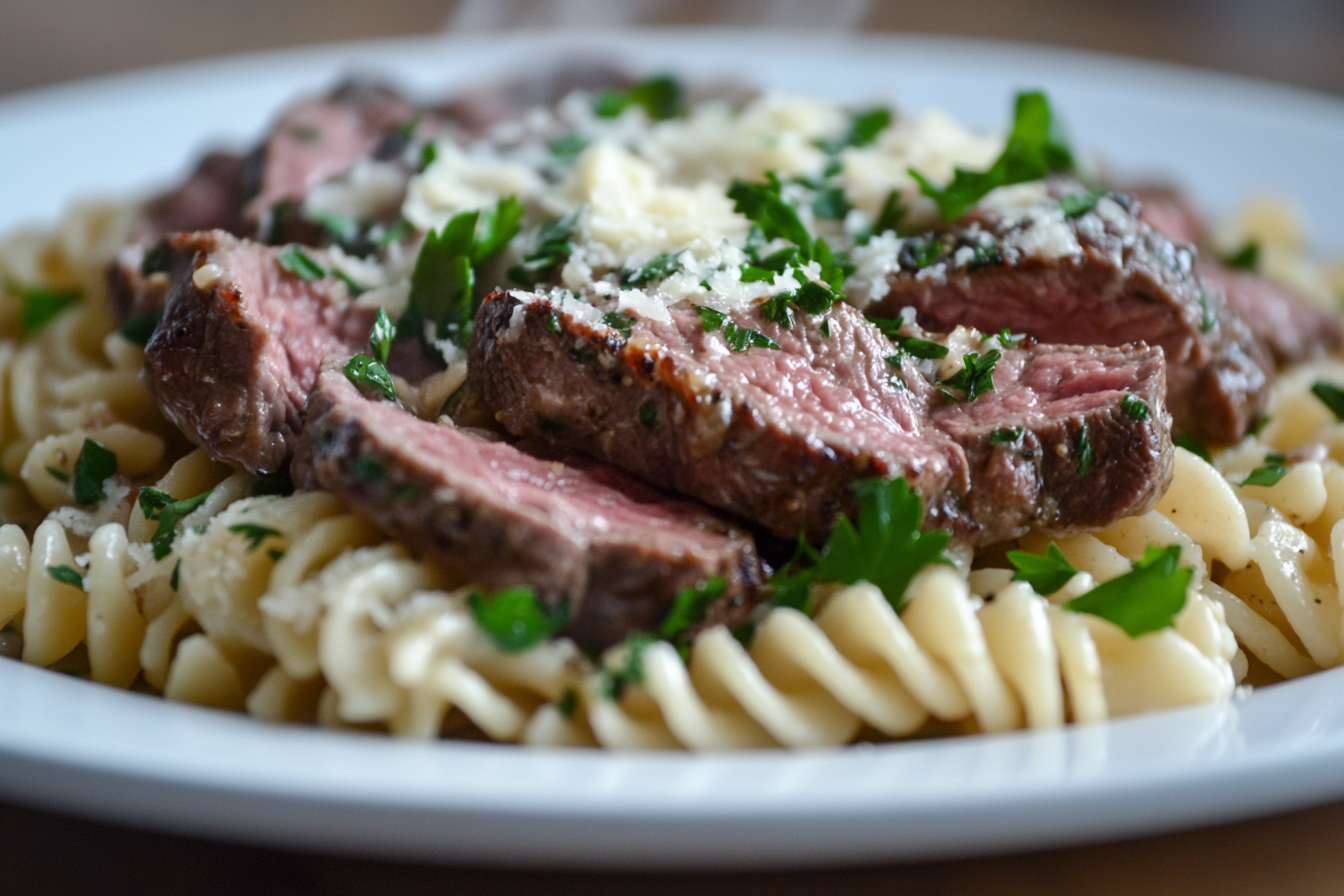 Pasta con carne y ajo
