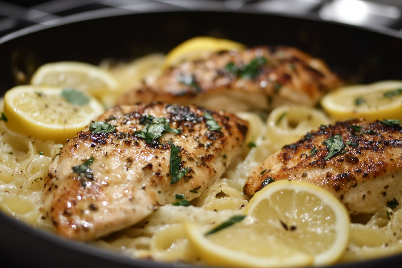 Pasta con pollo al limón