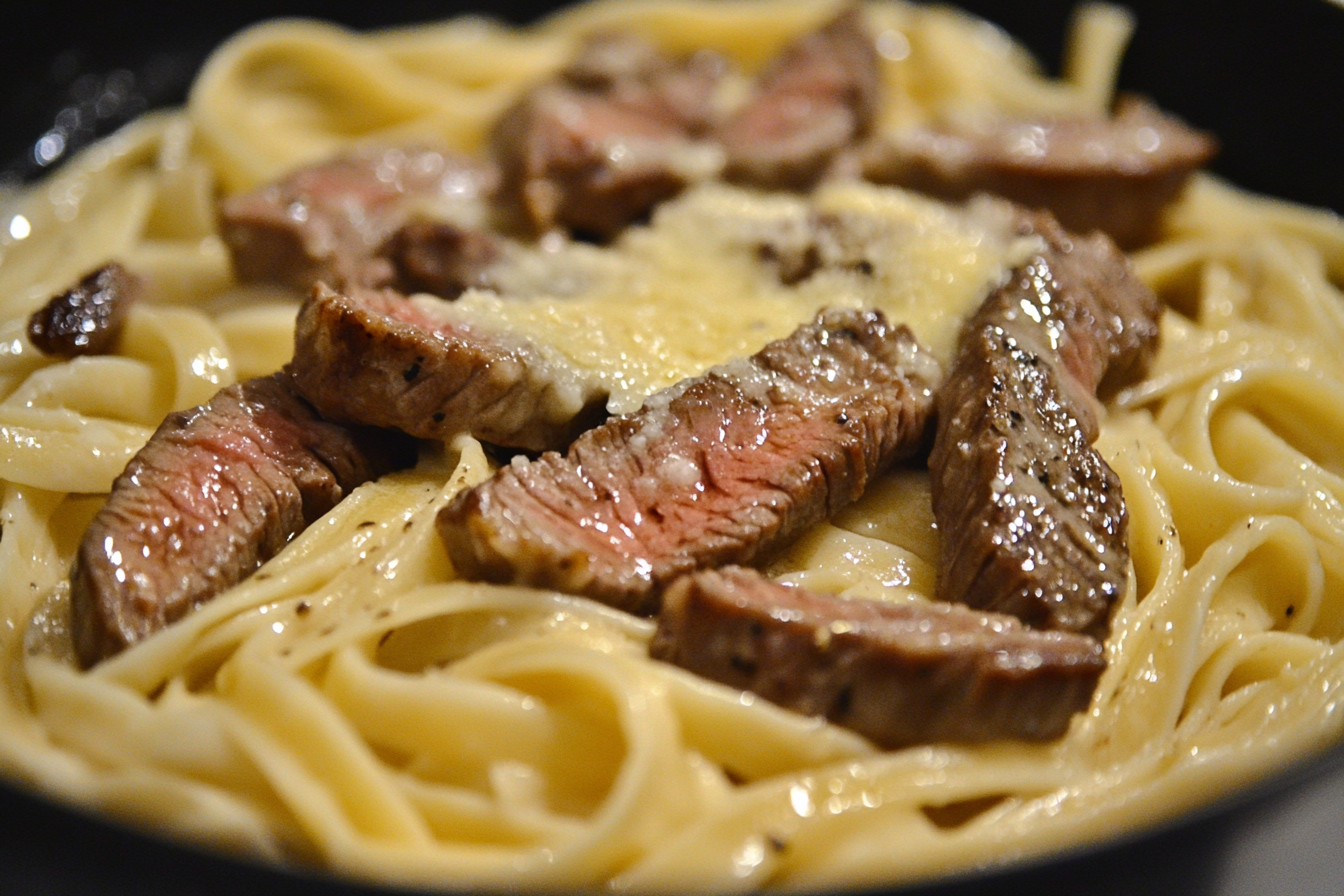 Pasta cremosa con carne de ajo