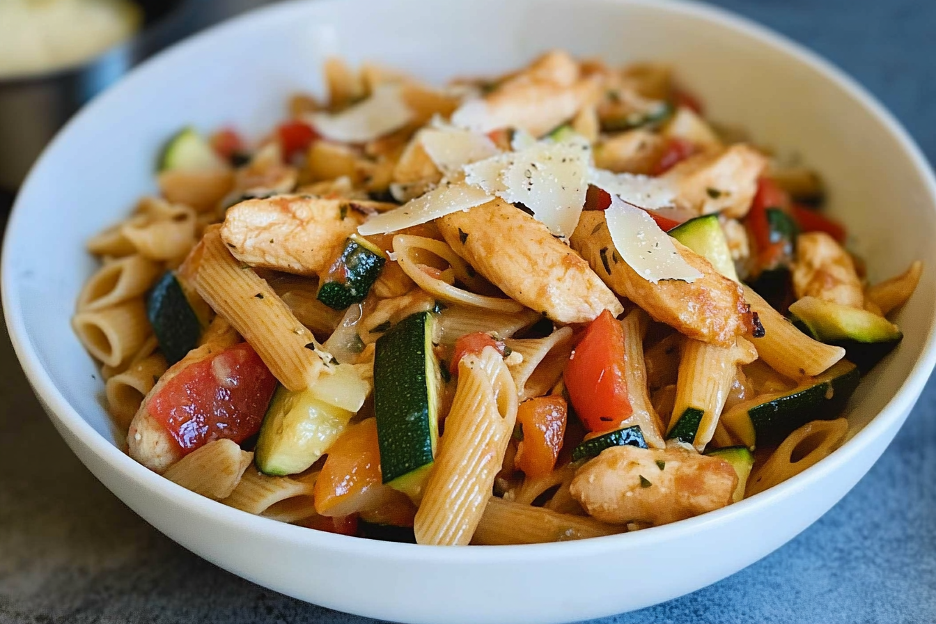 Pasta integral con pollo y verduras