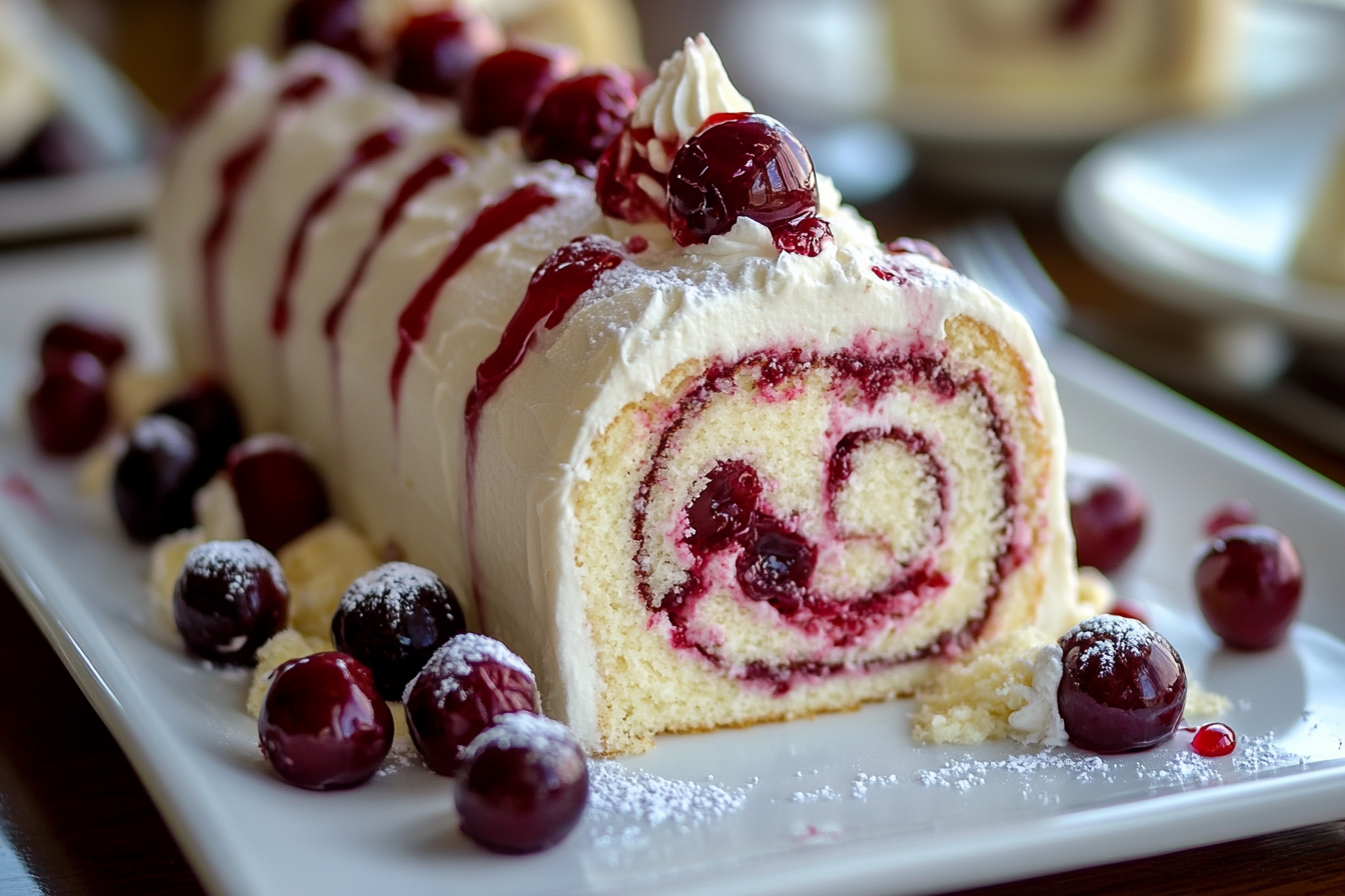 Pastel enrollado de cereza y queso