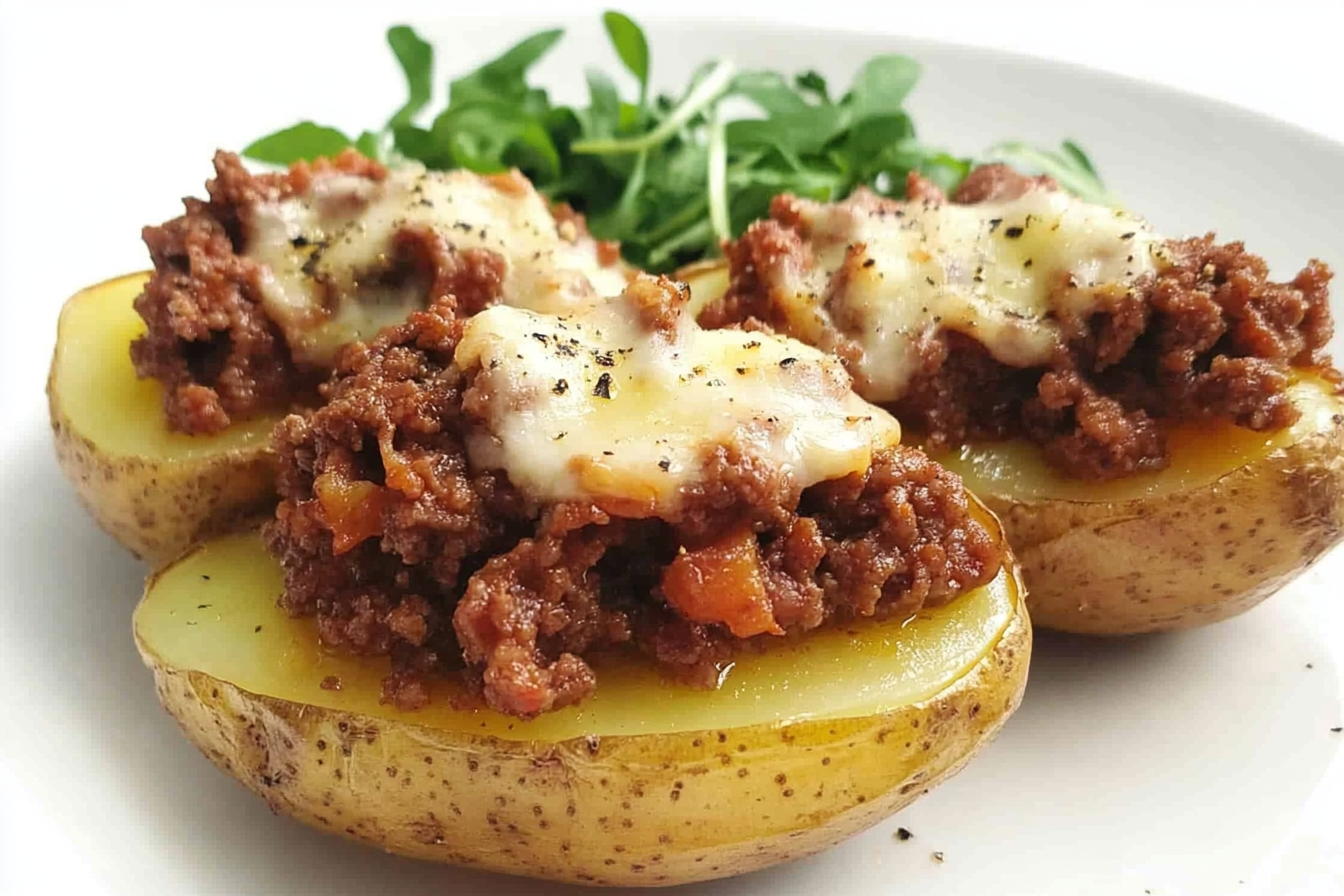 Patatas rellenas de carne y queso