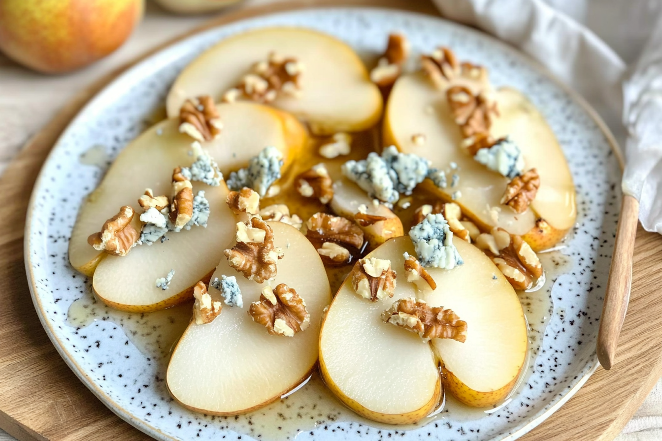 Peras con queso azul y nueces