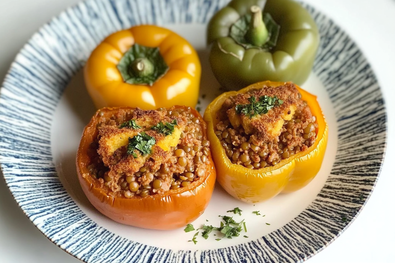 Pimientos rellenos de lentejas