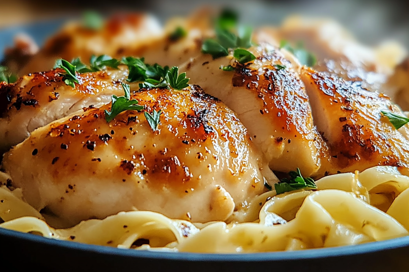 Pollo clásico con fideos mantecosos