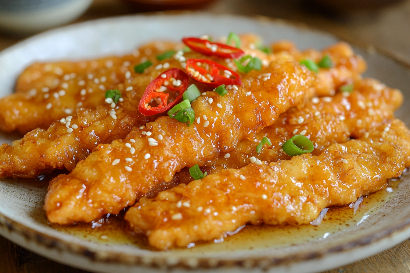Pollo crujiente con miel y chile