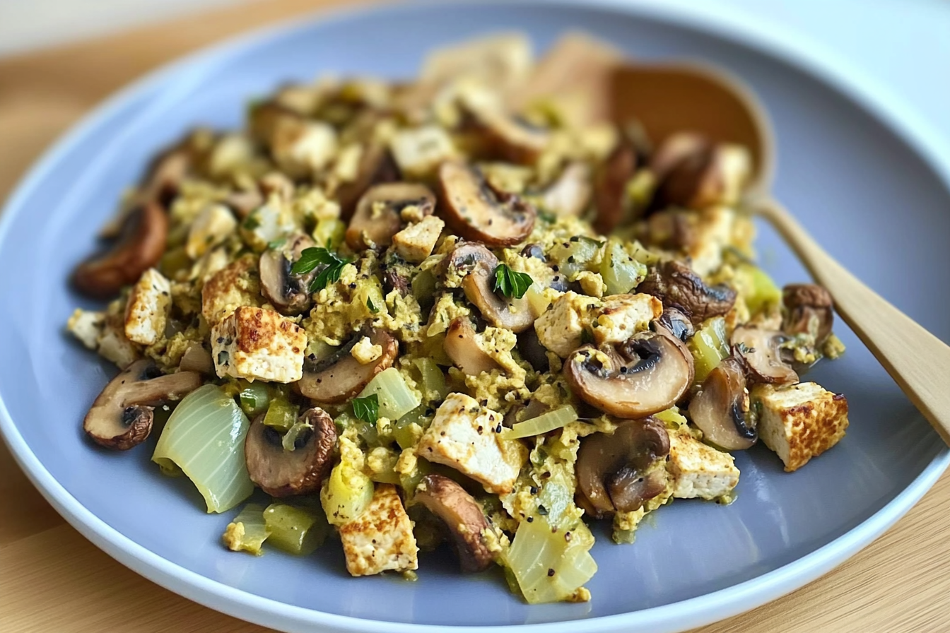 Revuelto de tofu con champiñones