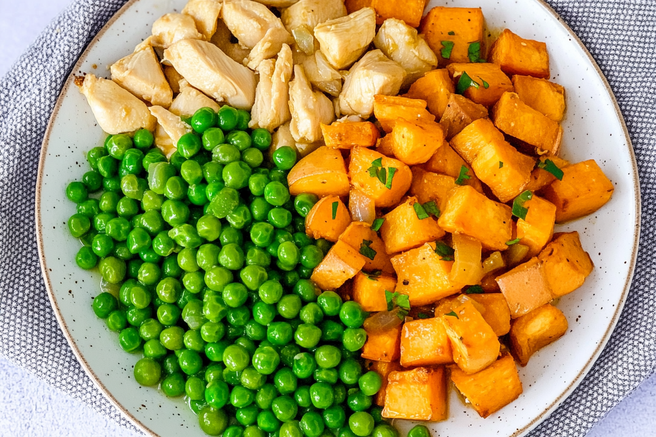 Salteado de pollo y guisantes