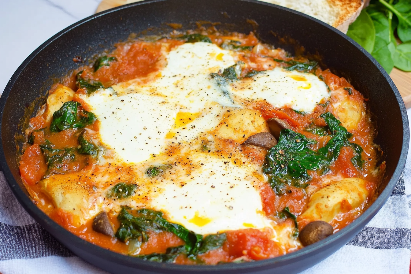 Sartén de espinacas y champiñones