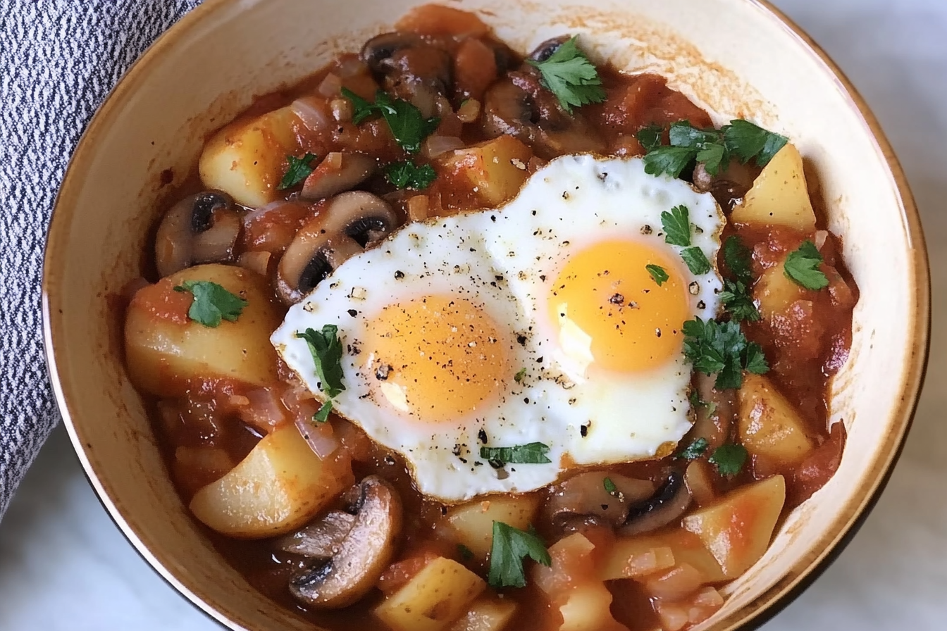 Sartén de huevos con champiñones