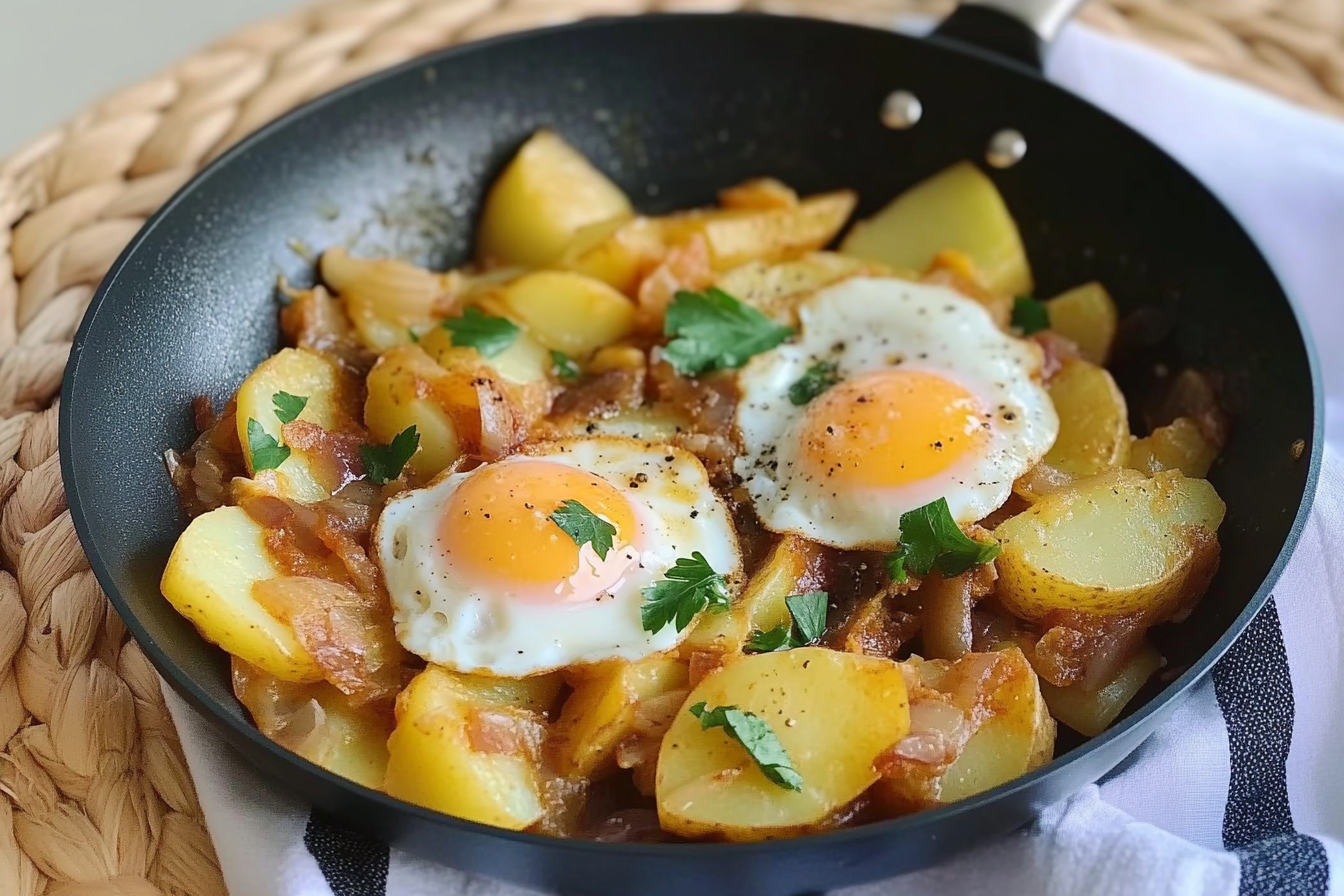 Sartén de patatas y huevos