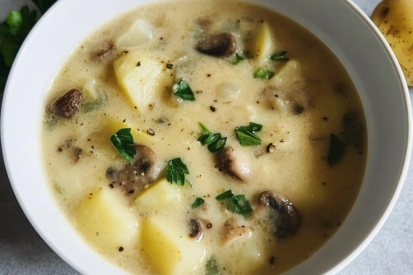 Sopa cremosa de patata y champiñones