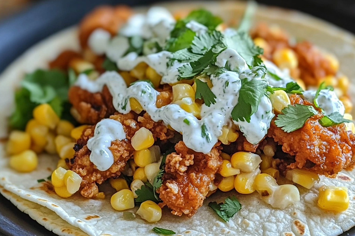 Tacos de pollo frito y elote