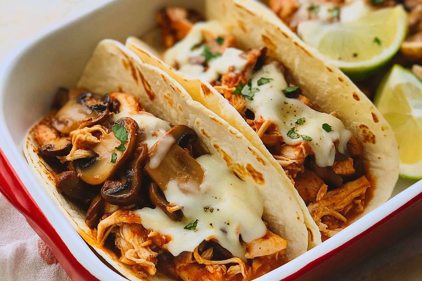 Tacos de pollo y champiñones