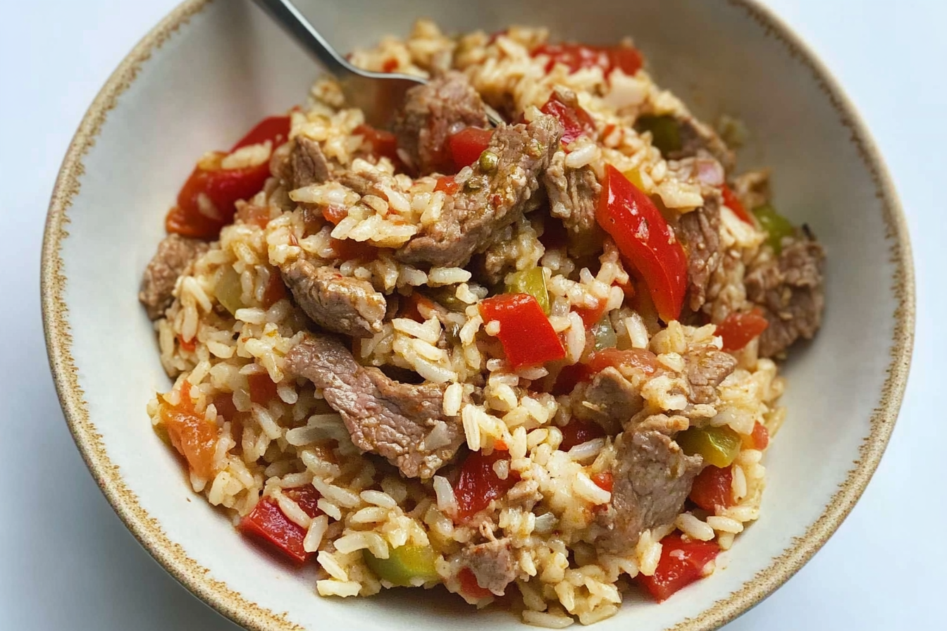 Arroz con ternera y pimientos