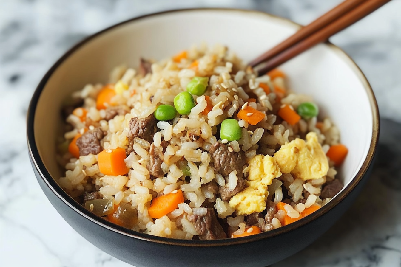 Arroz frito con ternera
