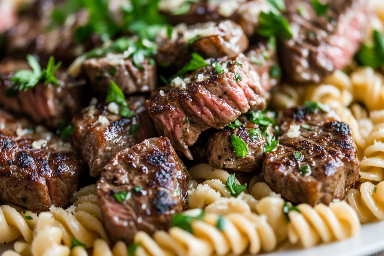 Bocados de carne y rotini