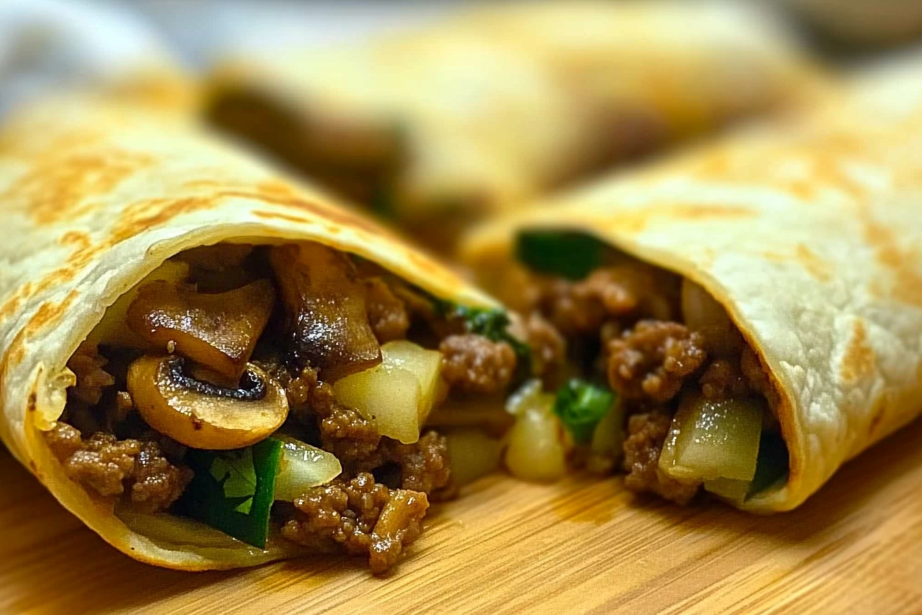 Burritos de carne y champiñones