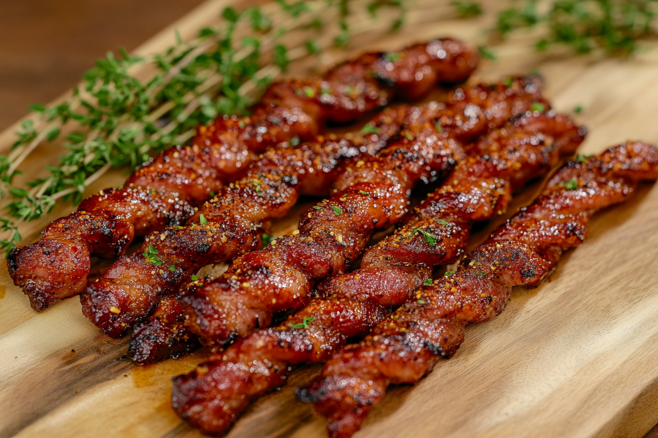 Carne de res y tocino retorcido
