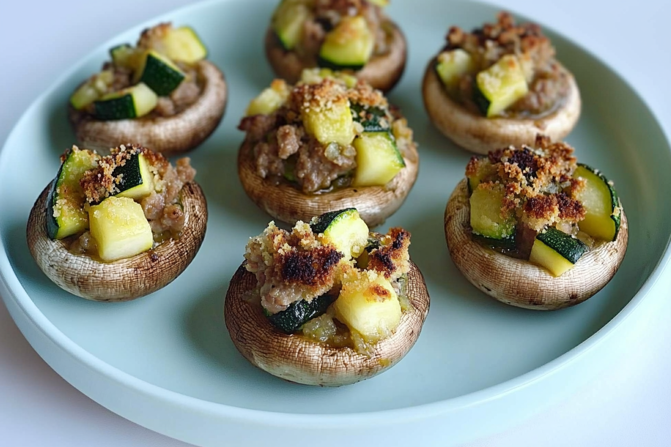 Champiñones rellenos de carne y calabacín