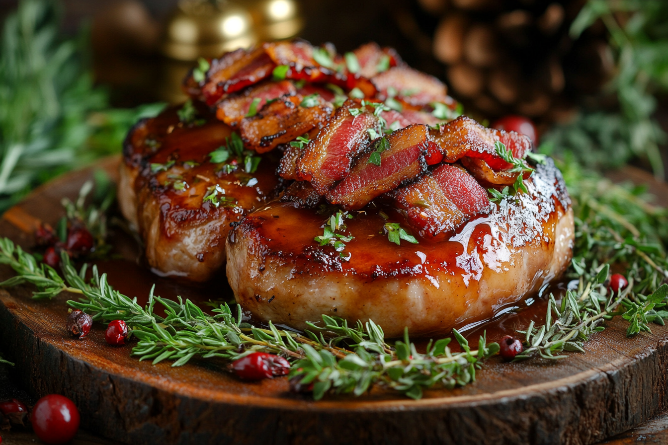 Chuletas de cerdo con tocino