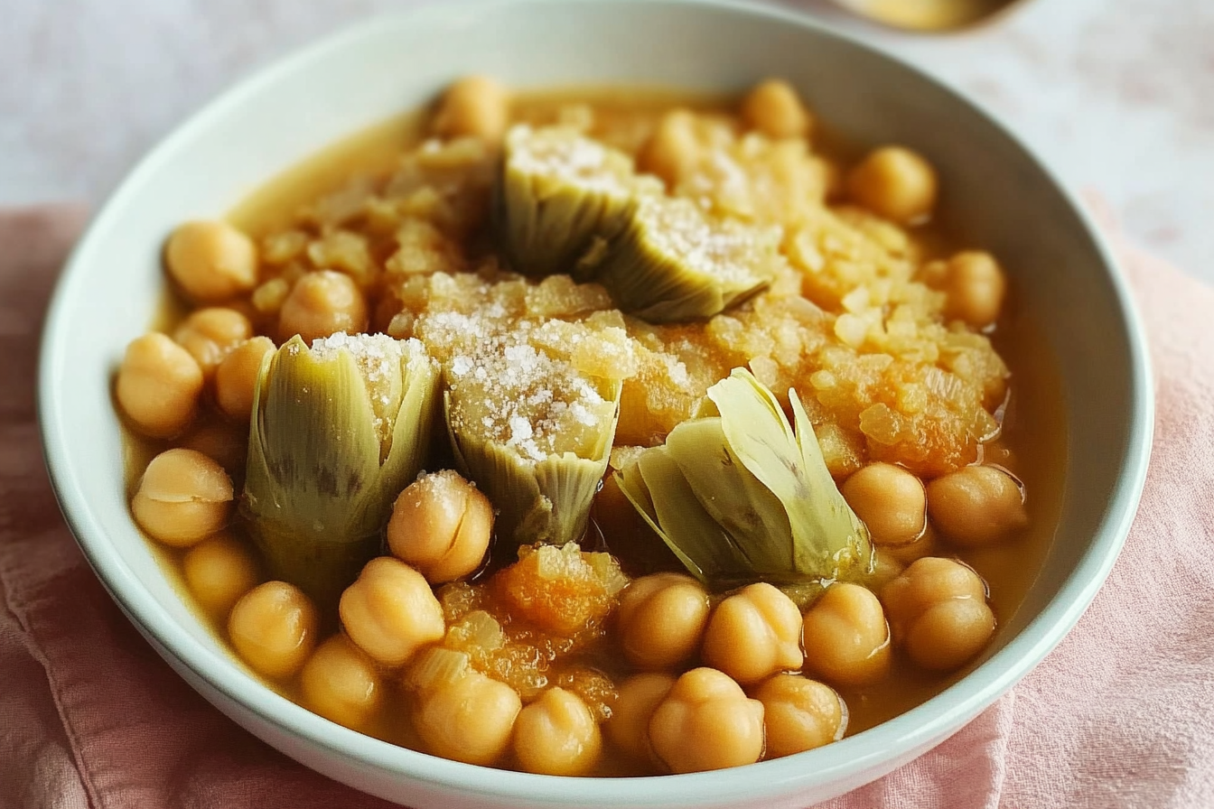 Garbanzos guisados con alcachofas