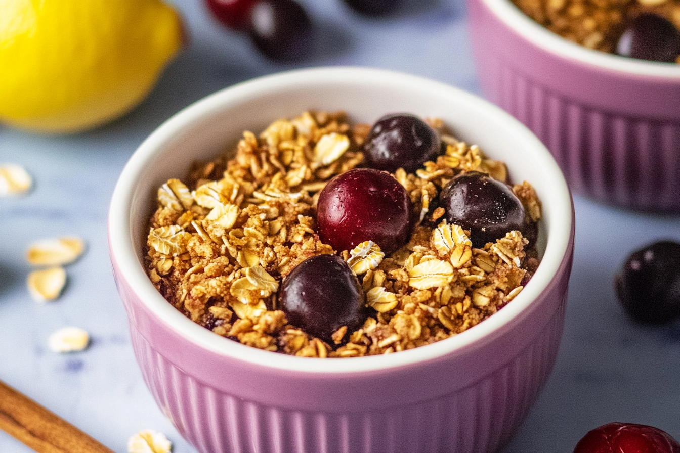 Mini crumble de cereza y chocolate
