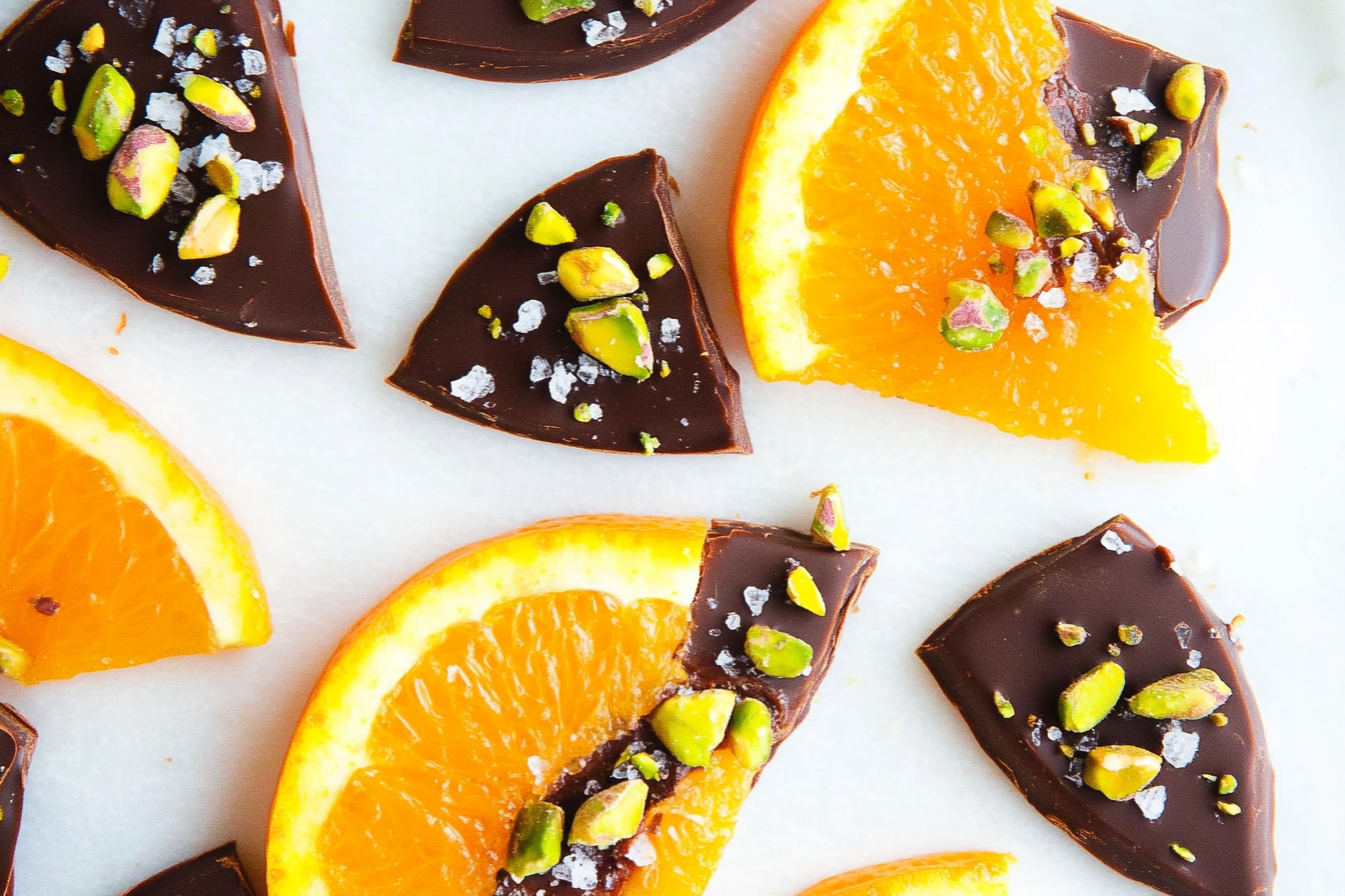 Naranja con chocolate y pistachos