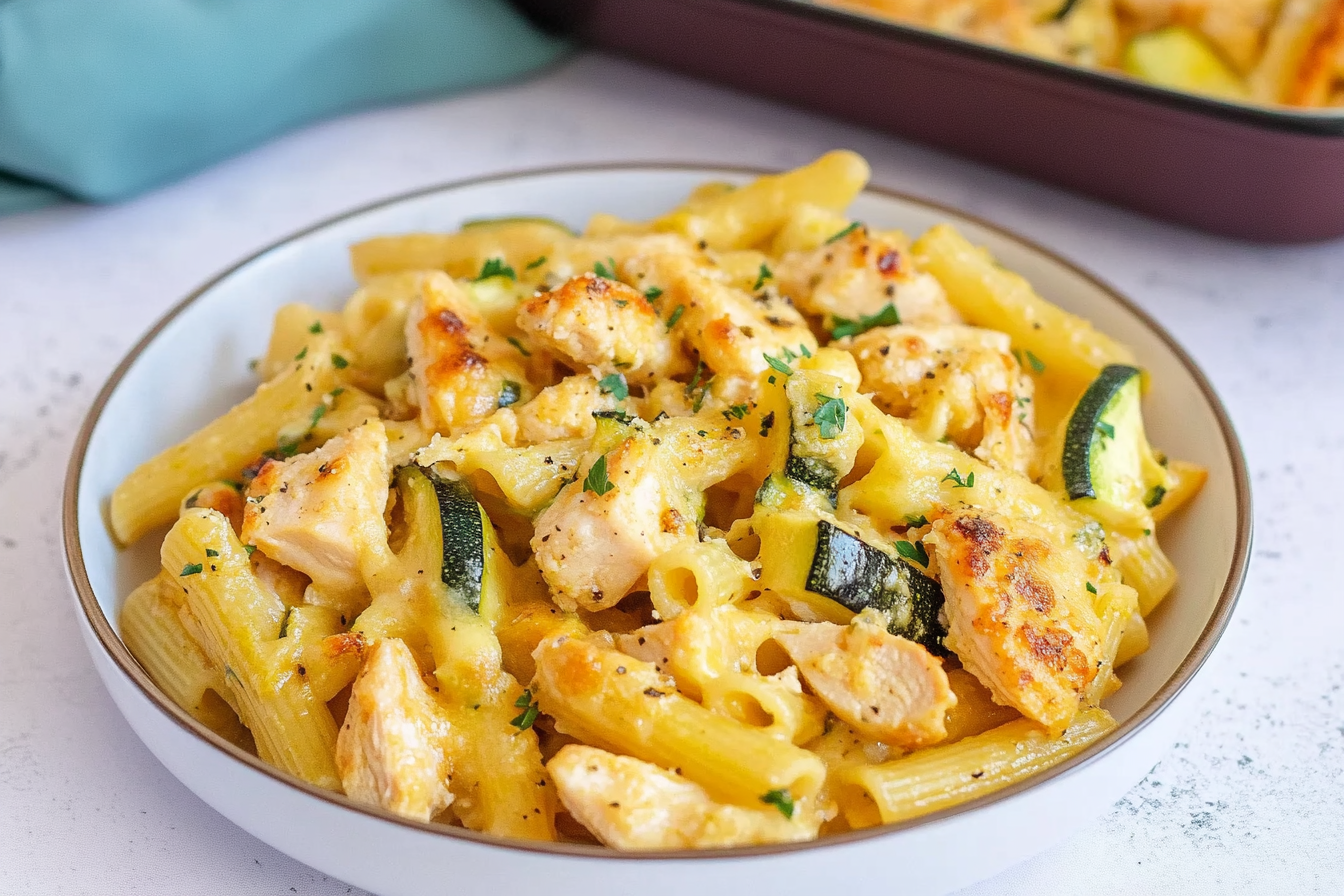 Pasta al horno con pollo y calabacín
