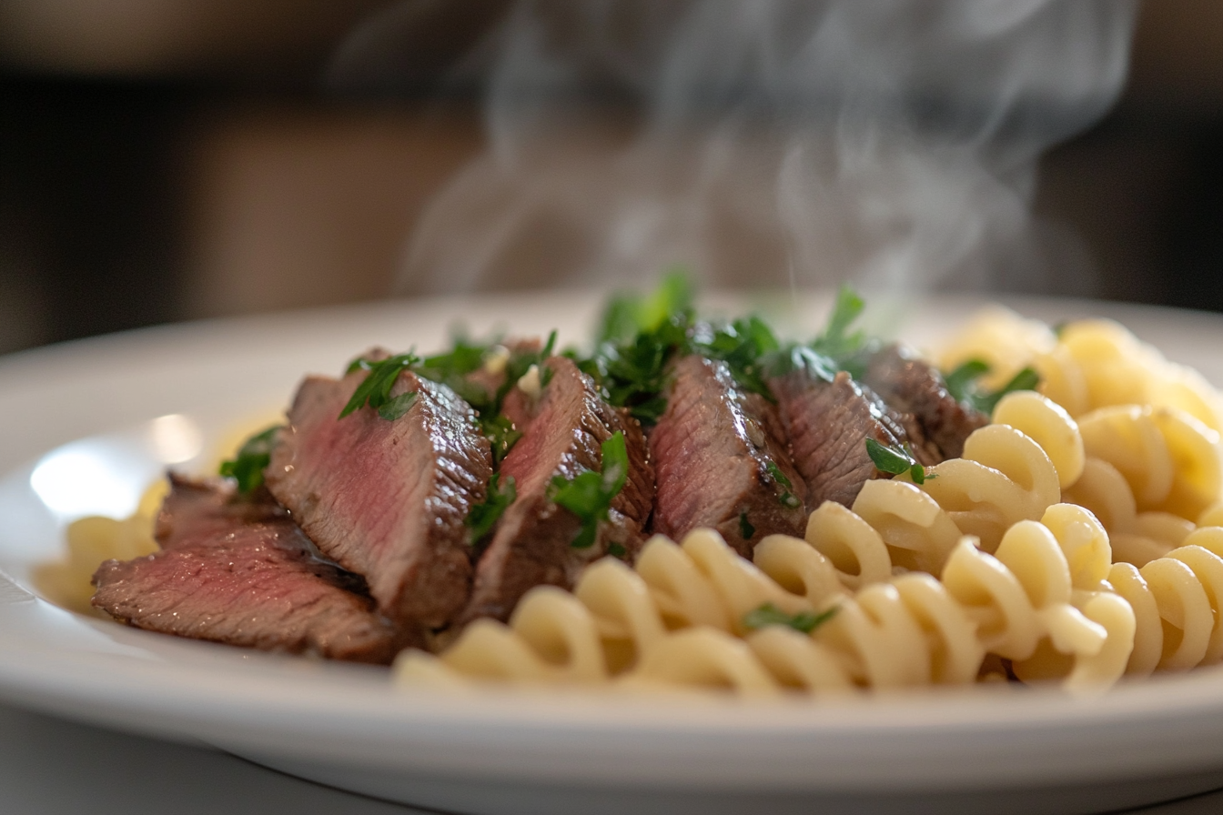 Pasta con carne y ajo