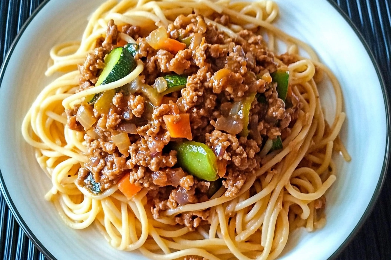 Pasta integral con carne y verduras