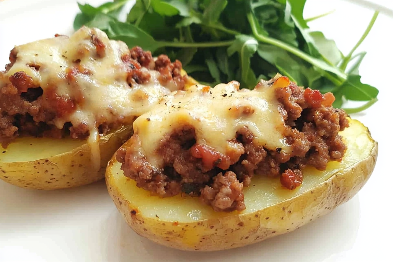 Patatas rellenas de carne y queso