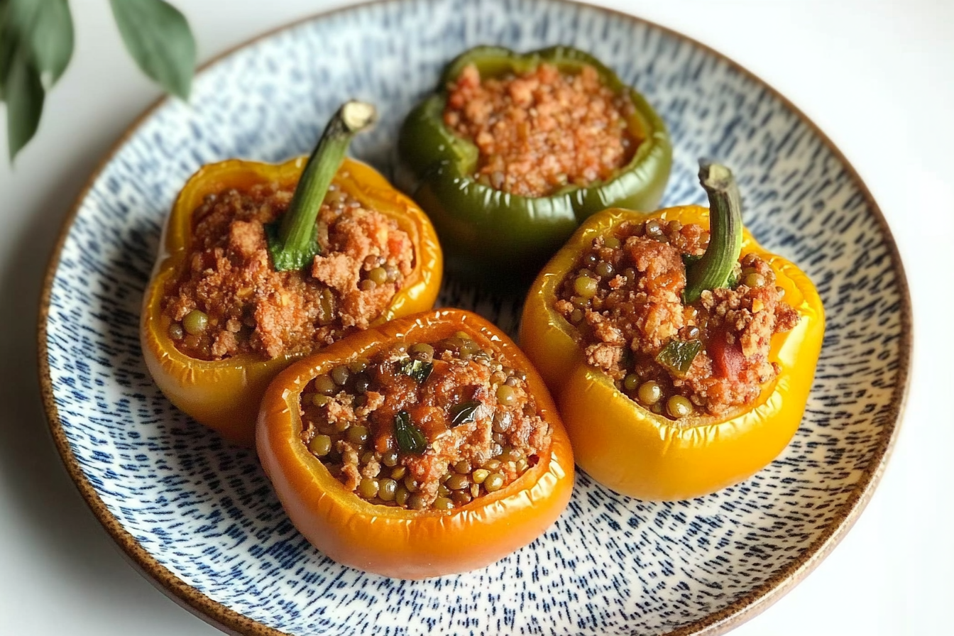 Pimientos rellenos de lentejas