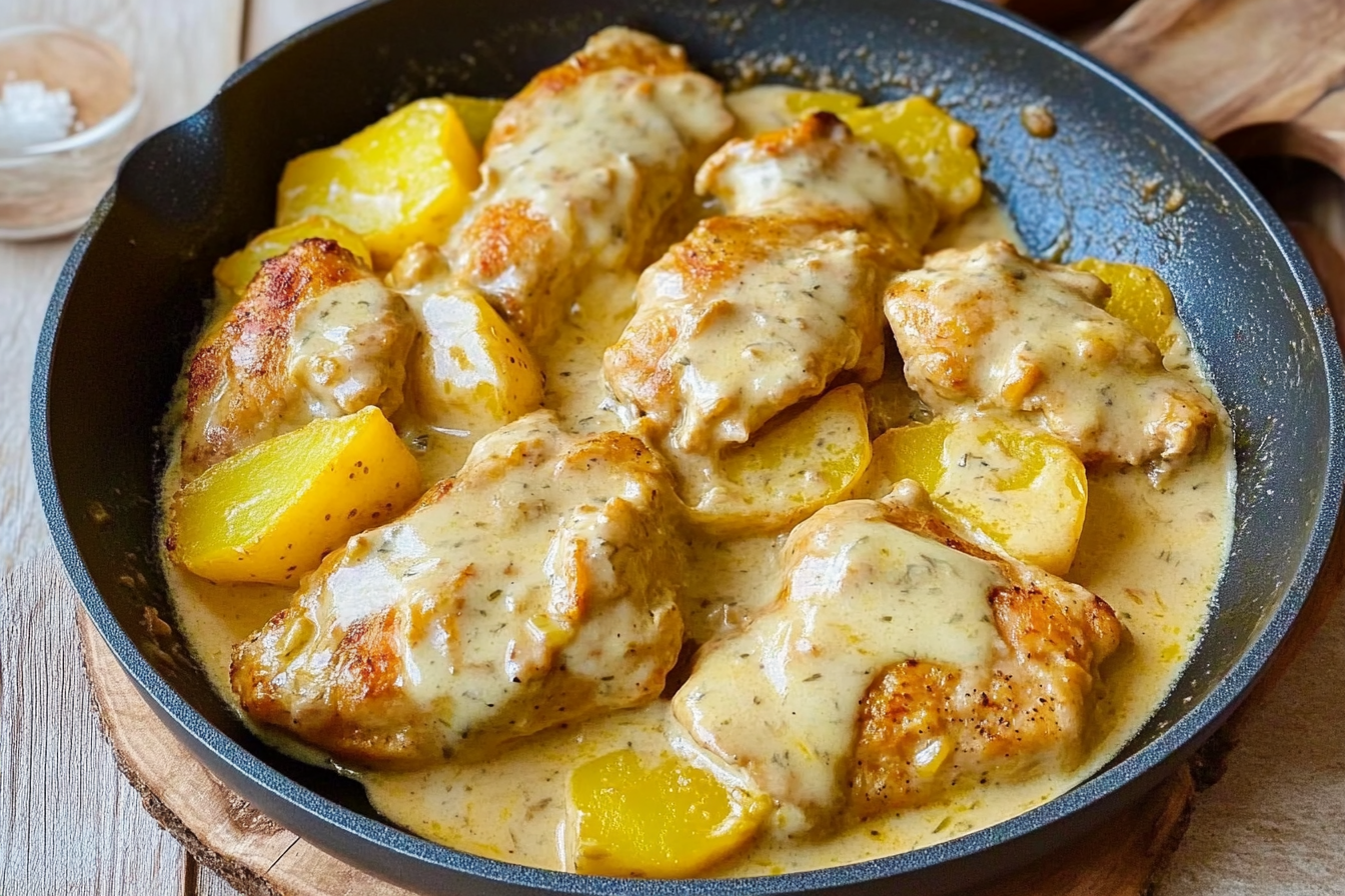 Pollo con patatas en salsa