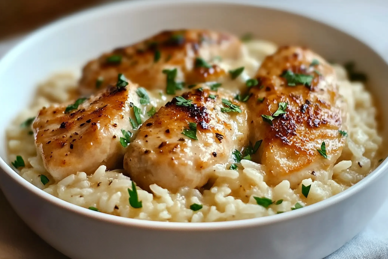Pollo cremoso con arroz parmesano