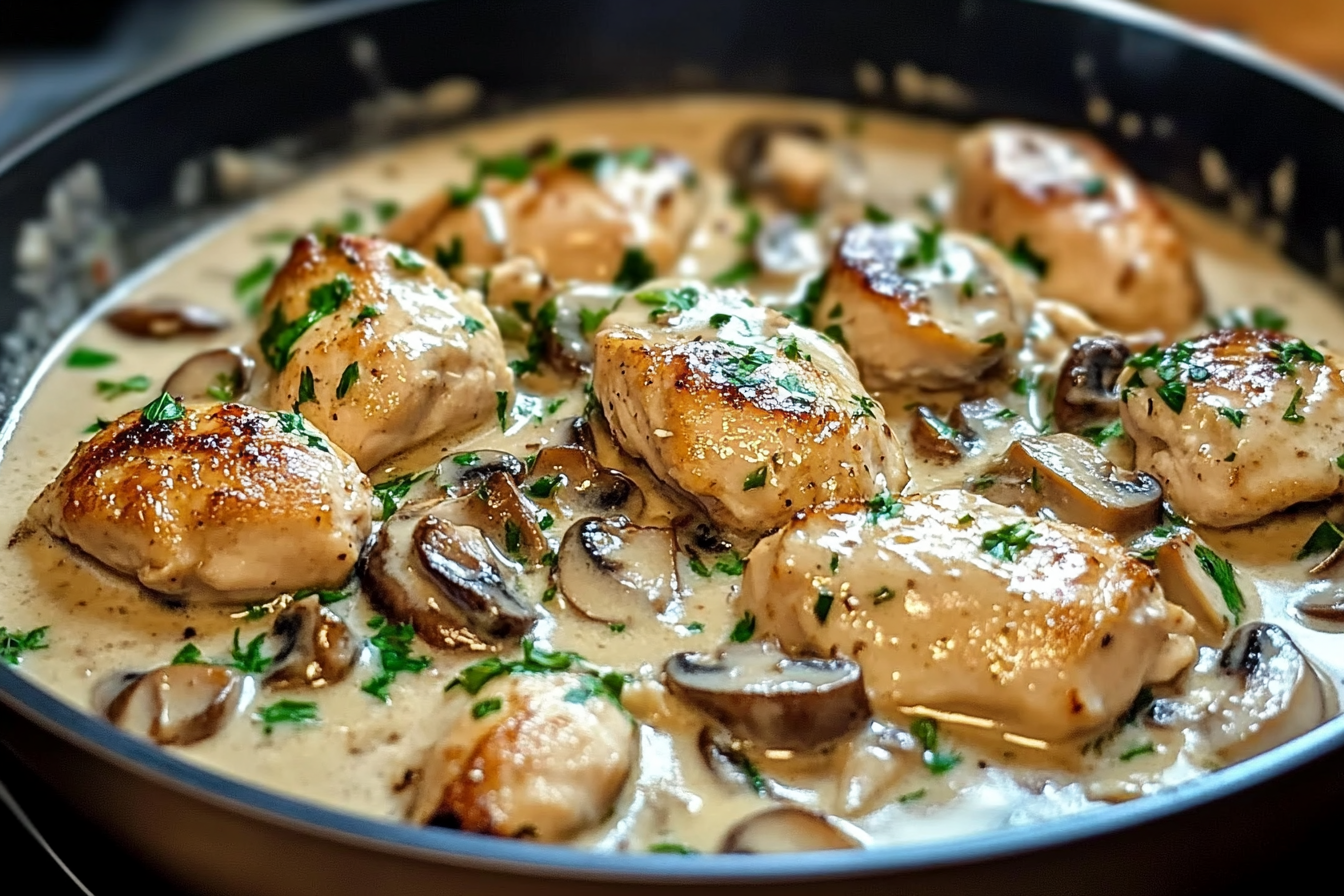 Pollo fácil con salsa de champiñones