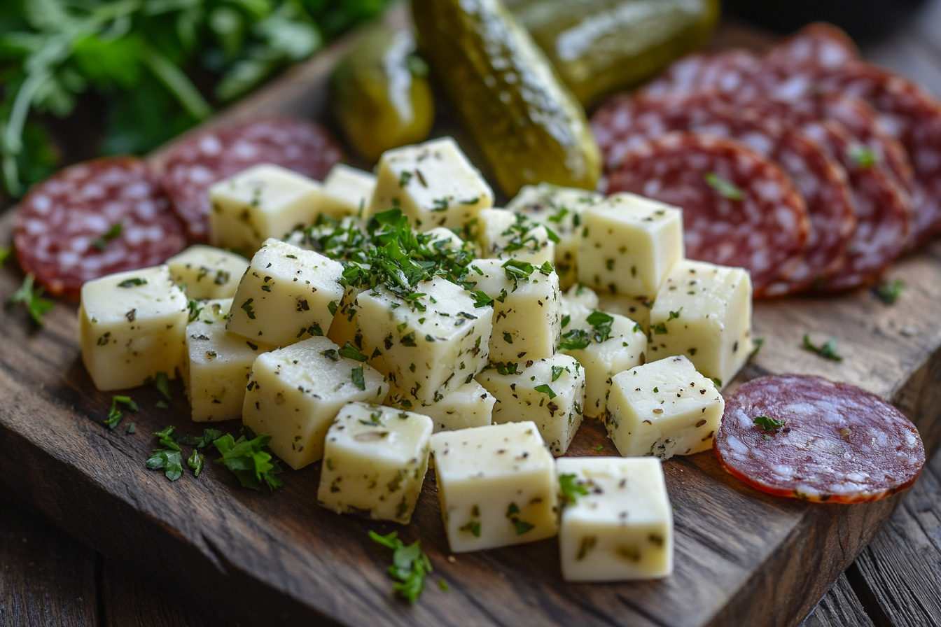 Queso Marinado con Salami