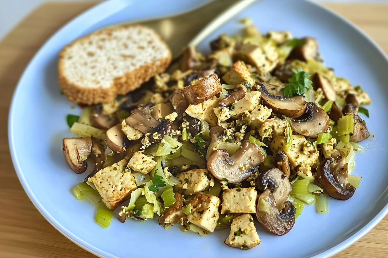 Revuelto de tofu con champiñones