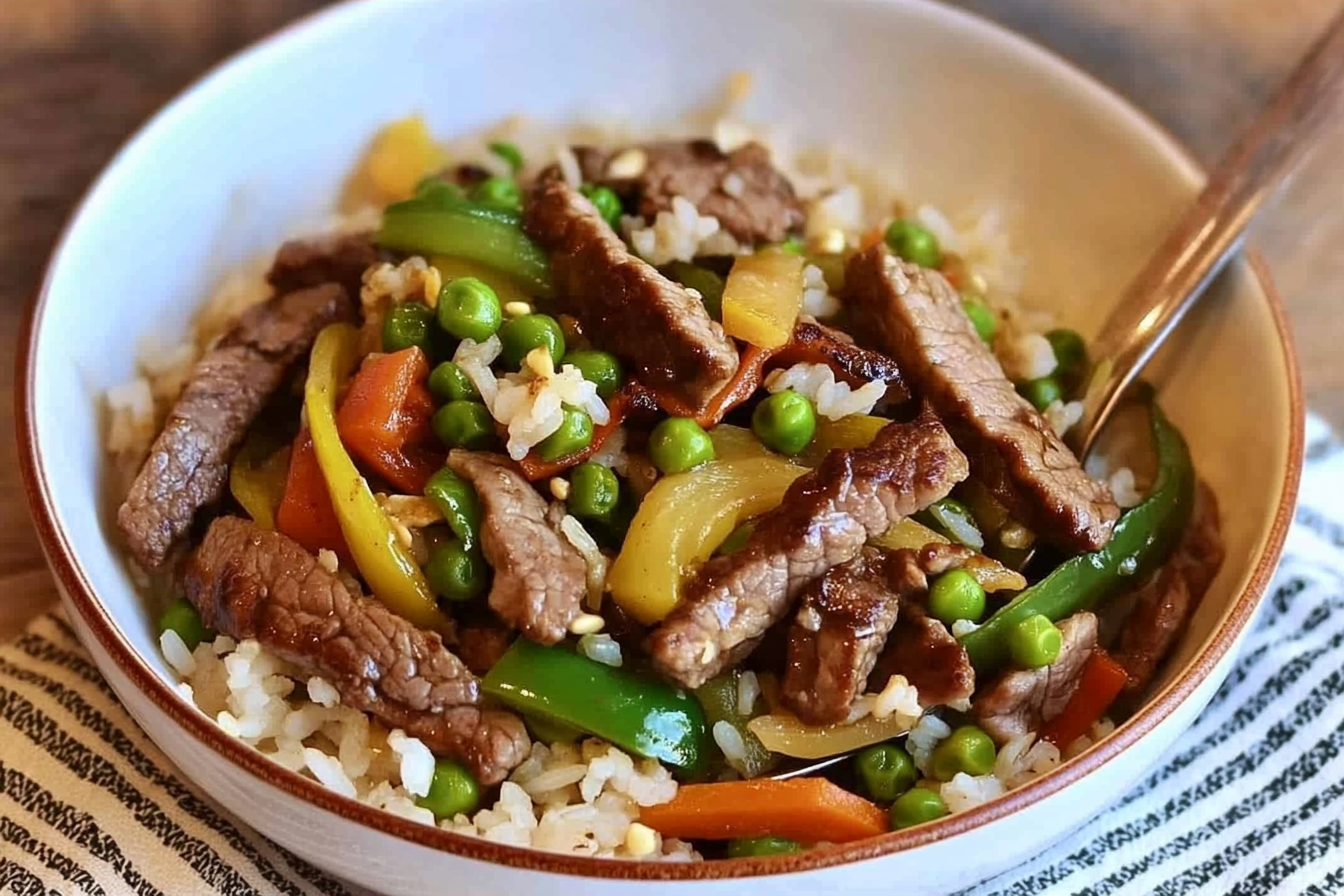 Salteado de arroz con ternera