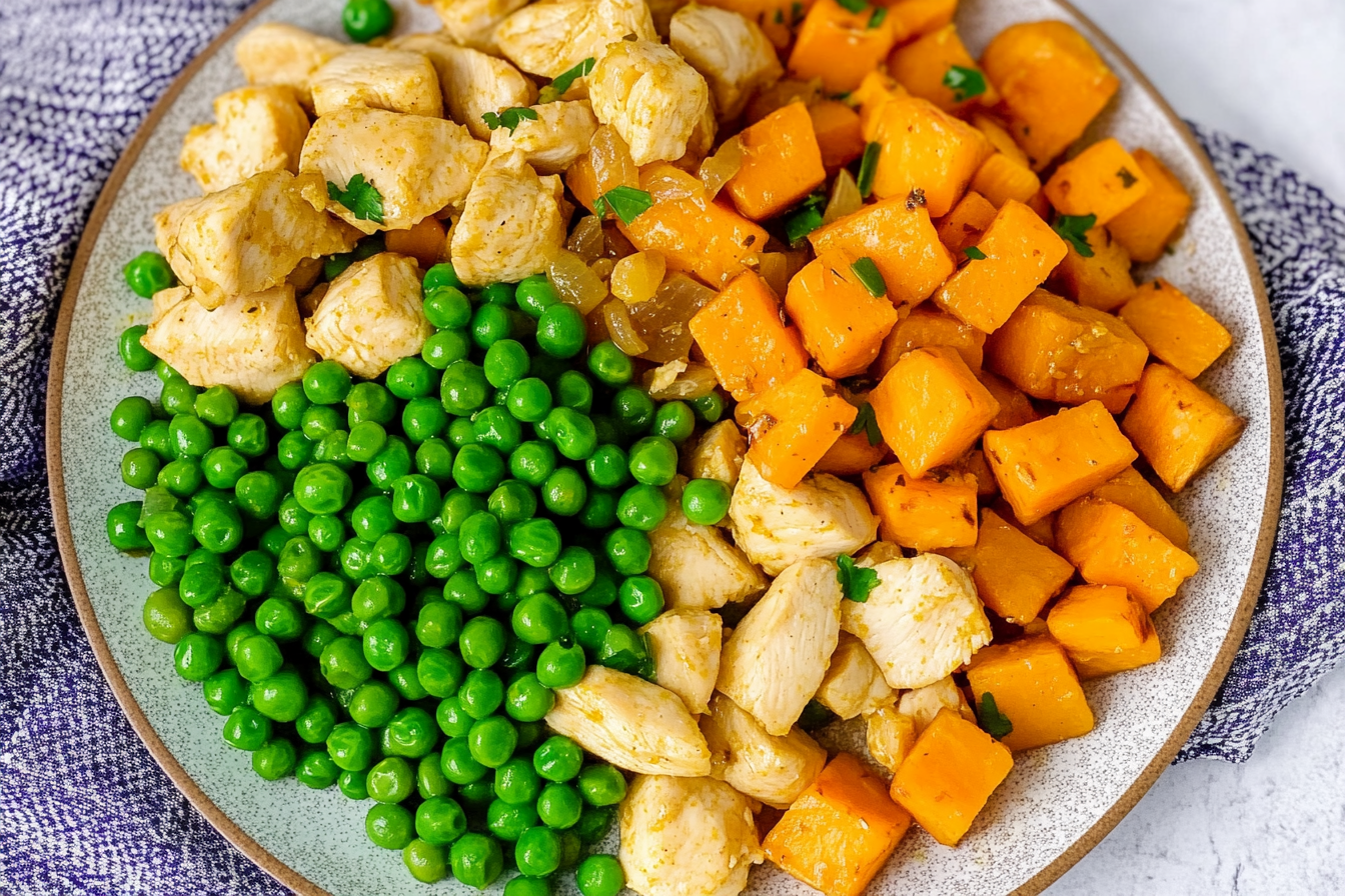 Salteado de pollo y guisantes