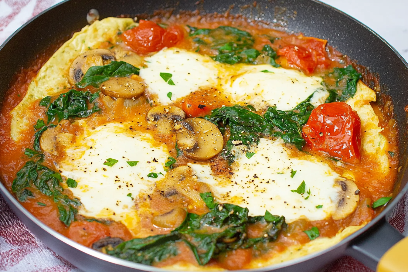 Sartén de espinacas y champiñones